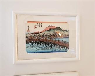 Hiroshige wood block prints, framed