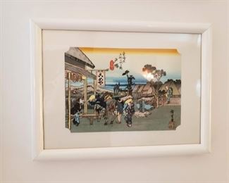 Hiroshige wood block prints, framed