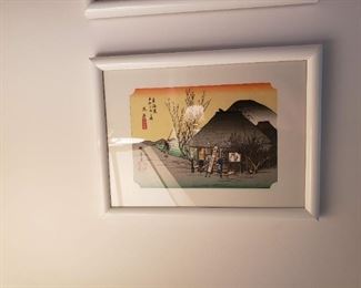 Hiroshige wood block prints, framed
