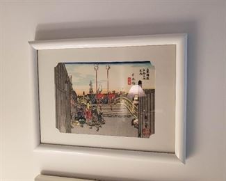 Hiroshige wood block prints, framed