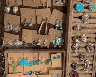 Sterling silver jewelry by some of the finest Native American Navajo artists in New Mexico with genuine stones where applicable. All 50% off!