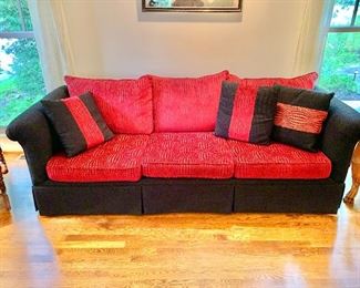 Custom rolled arm three cushion sofa