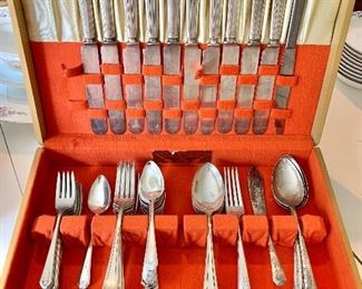 Silver plate flatware set with art deco case