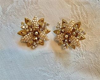 Miriam Haskell signed vintage clip earrings