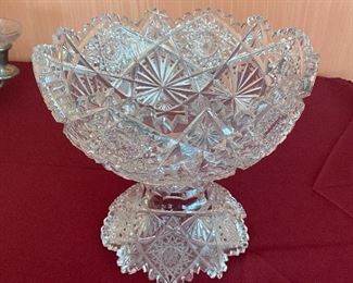 American Brilliant Period Cut Glass Punch Bowl & Pedestal