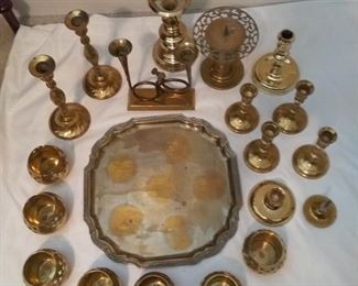 Brass Candle Holders and Serving Platter