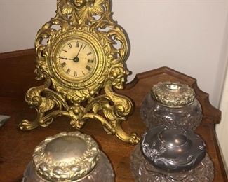 Old dresser jars and clock