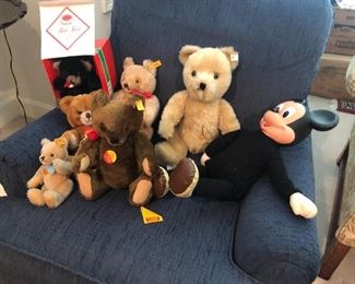 Nice assortment of Steiff bears and Mickey Mouse