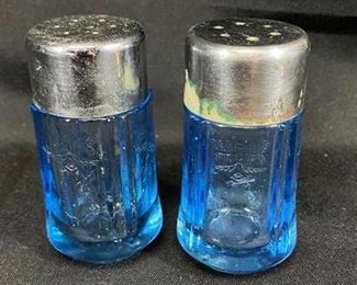 Vintage Blue Glass Salt and Pepper Shaker Set