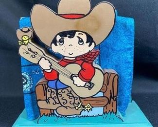 Precious Moments Style Cowboy Painted Napkin Holder with Bandanas