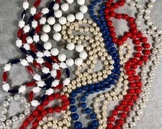 Vintage Red, White, and Blue Beaded Necklace Lot