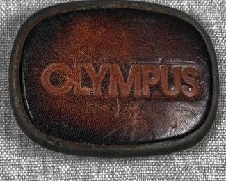 Olympus Stamped Leather and Metal Belt Buckle