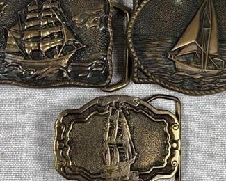 Set of 3 Nautical Sailing Ship Belt Buckles