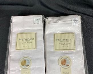 Two Sets of White Linen Restaurant Napkins