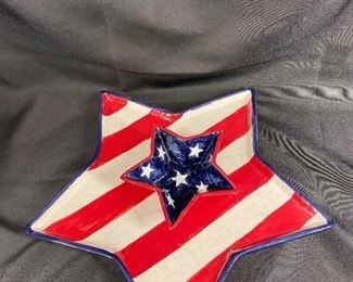 Red White and Blue Star Shaped Platter and Dip Bowl