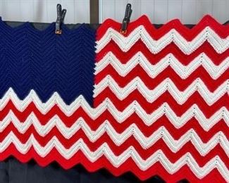 Crochet American Flag Red White and Blue Lap Blanket Throw