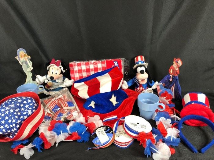 Large Fourth of July lot with hats, ribbon, ladies, Disney characters
