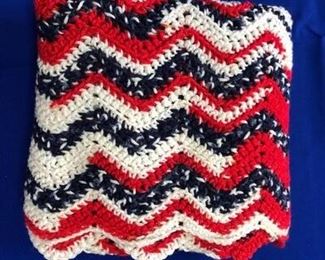 Handmade lap blanket 4 x 4, red White and blue, zigzag pattern