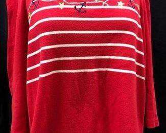 Nautical theme Tshirt top, red white and blue, threequarter sleeve, size large