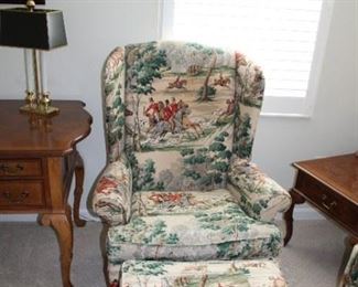 HORSE PRINT WINGBACK CHAIR W/OTTOMAN 