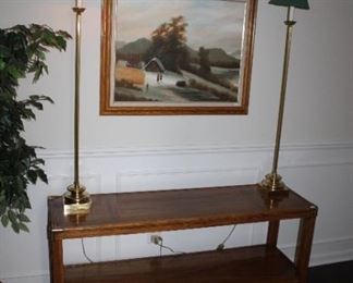 ENTRY TABLE, 2 MATCHING TOUCH LAMPS, WALL ART