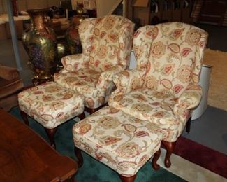 2 WINGBACK CHAIRS W/OTTOMAN