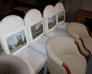 4 DINING CHAIRS, PRINTS