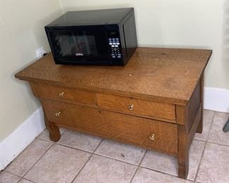 Oak Dresser and Microwave