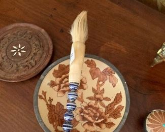 Pewter Clad Catch all bowl and Brush