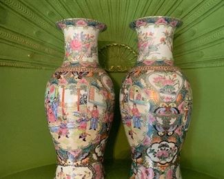 Pair 16" Rose Medallion Vases ( Closer up view)