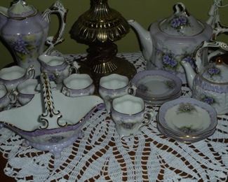 15 piece violet & gold victorian tea set 