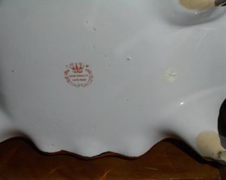 Red & white handmade porcelain piece w/lid