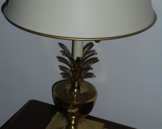 Brass Lamp w/white metal shade