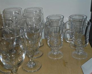 4 glass coffee mugs &  glasses