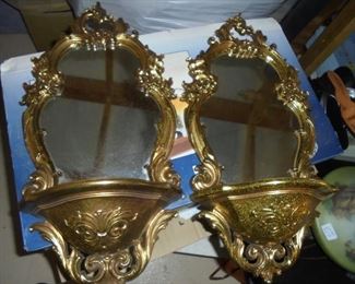 Pair gold mirror wall hangings