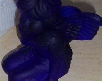 Cobalt blue heavy glass figurine on an angel 