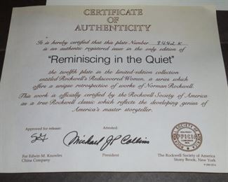Knowle / Rockwell plate 'Reminiscing in the Quiet' w/certificate of authenticity