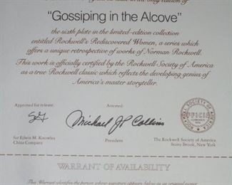 Knowle / Rockwell plate 'Gossiping in the Alcove' w/certificate of authenticity