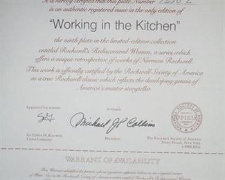 Knowle / Rockwell plate 'Working in the Kitchen' w/certificate of authenticity