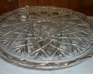 Round cut glass cake tray