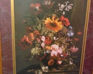 Framed & matted picture of flower arrangement 