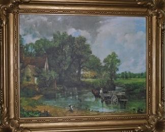 Framed picture of wagon crossing river