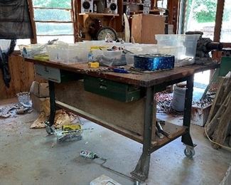 Metal Work table on wheels