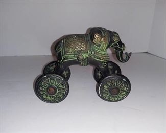 Vintage Brass Elephant On Wheels