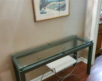 Glass sofa table, vanity stool