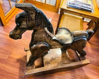 Handmade wood rocking horse, old and very heavy