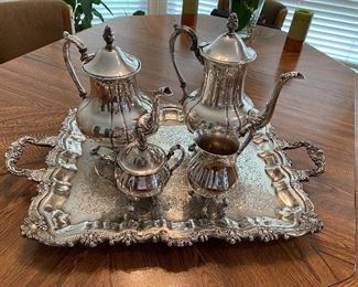 6 piece coffee tea set on butlers tray
Silver plate 