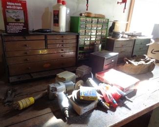 hand tools, nuts, bolts, containers, etc