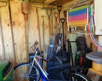 bikes, beach chairs, garden tools