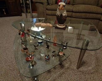 Adjustable Tiered Glass and Chrome table, selection of Eagles